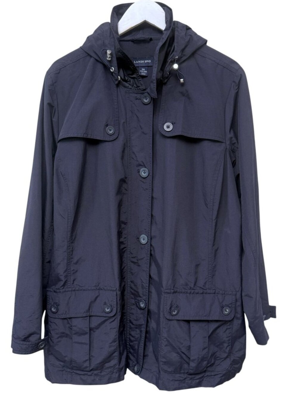 LANDS END Utility Jacket Plus Size 2X Womens Navy Blue Hooded Windbreaker